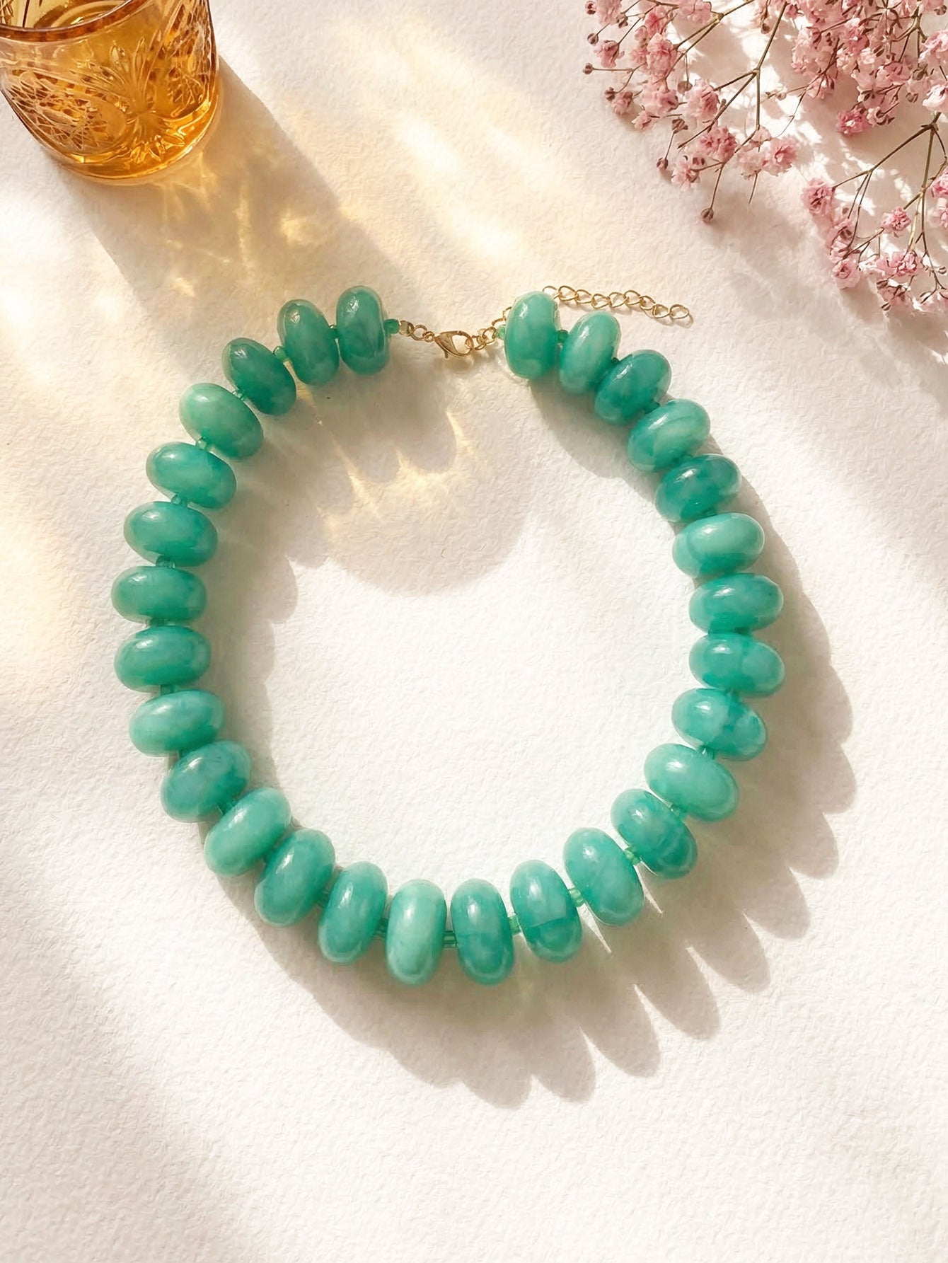 Women's chunky acrylic beaded choker necklace - Navy