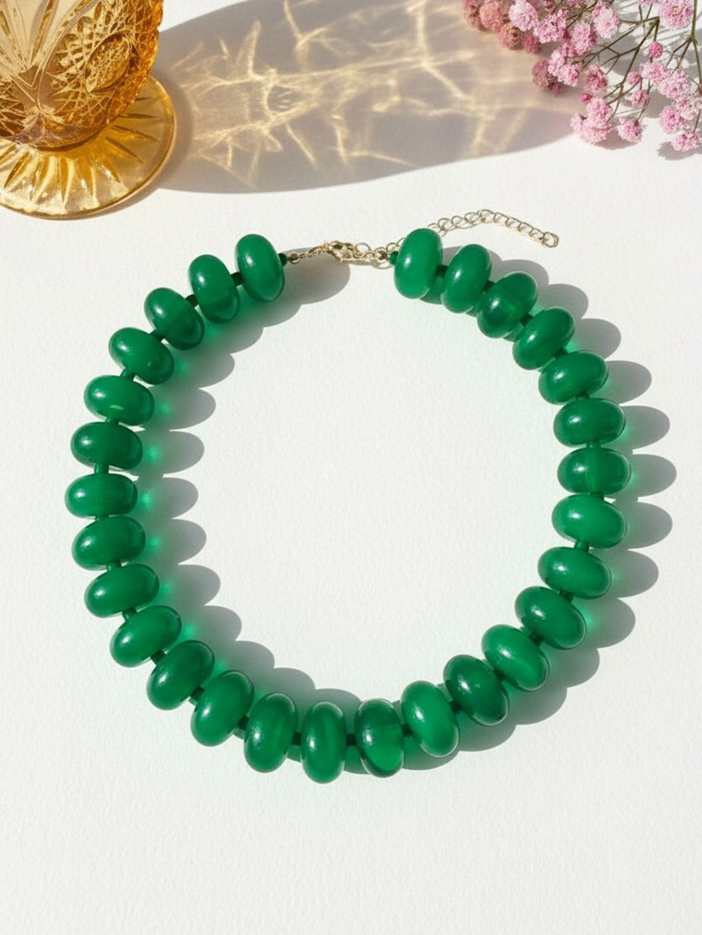 Women's chunky acrylic beaded choker necklace - Dark Green