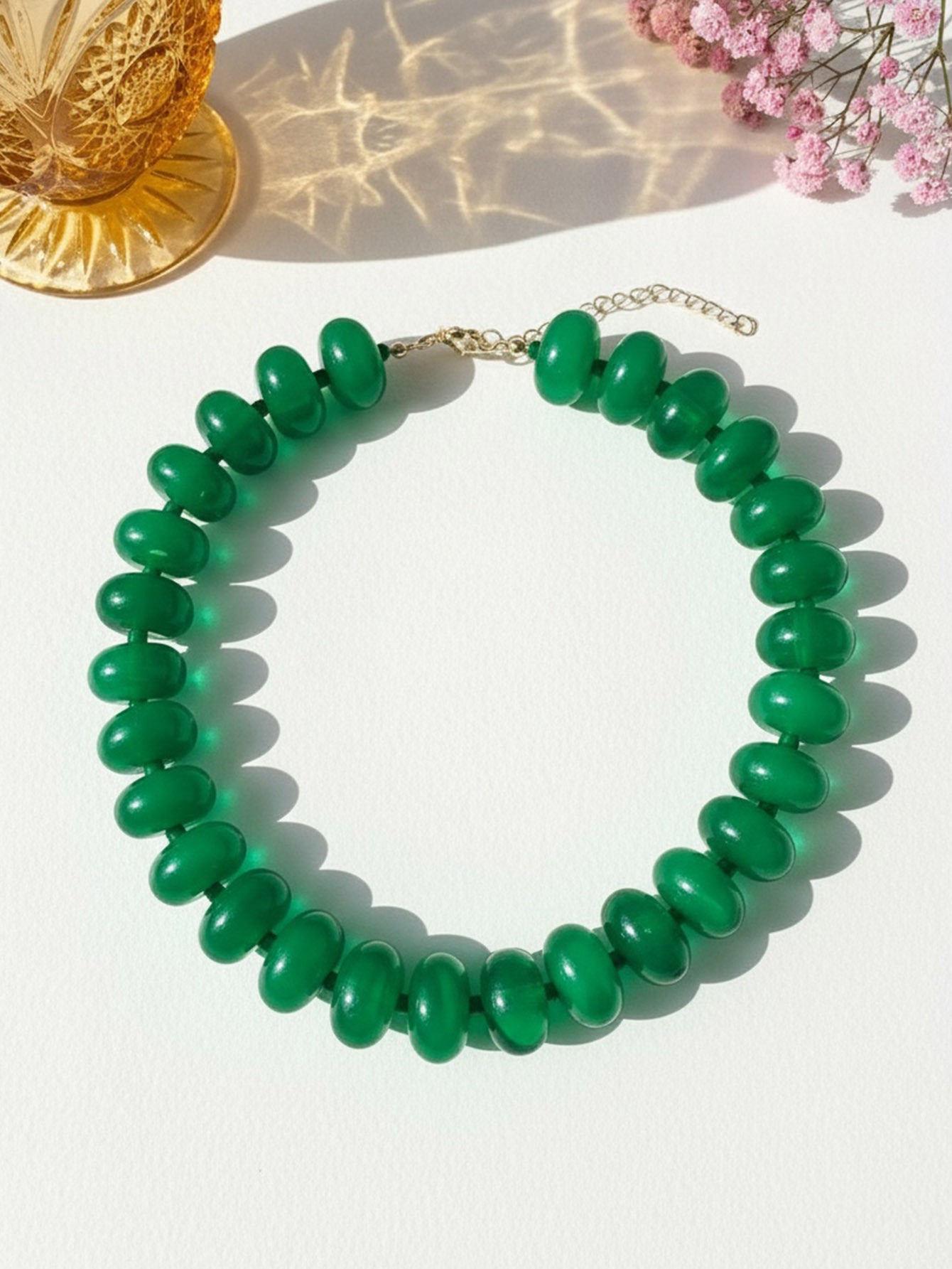 Women's chunky acrylic beaded choker necklace - Dark Green