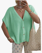 Mint Green women's relaxed V-neck button front knit cardigan