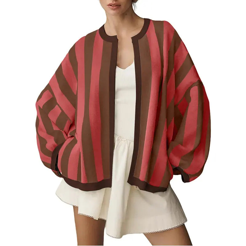 Women's Oversized Striped Knit Cardigan