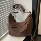 Sienna Leopard-Texture Faux-Suede Hobo Shoulder Bag - Black