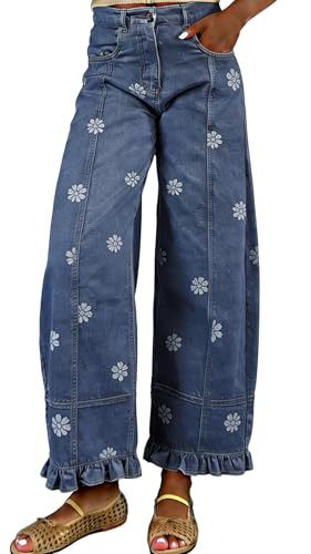 Women's vintage floral wide-leg ruffle hem jeans - product image 8