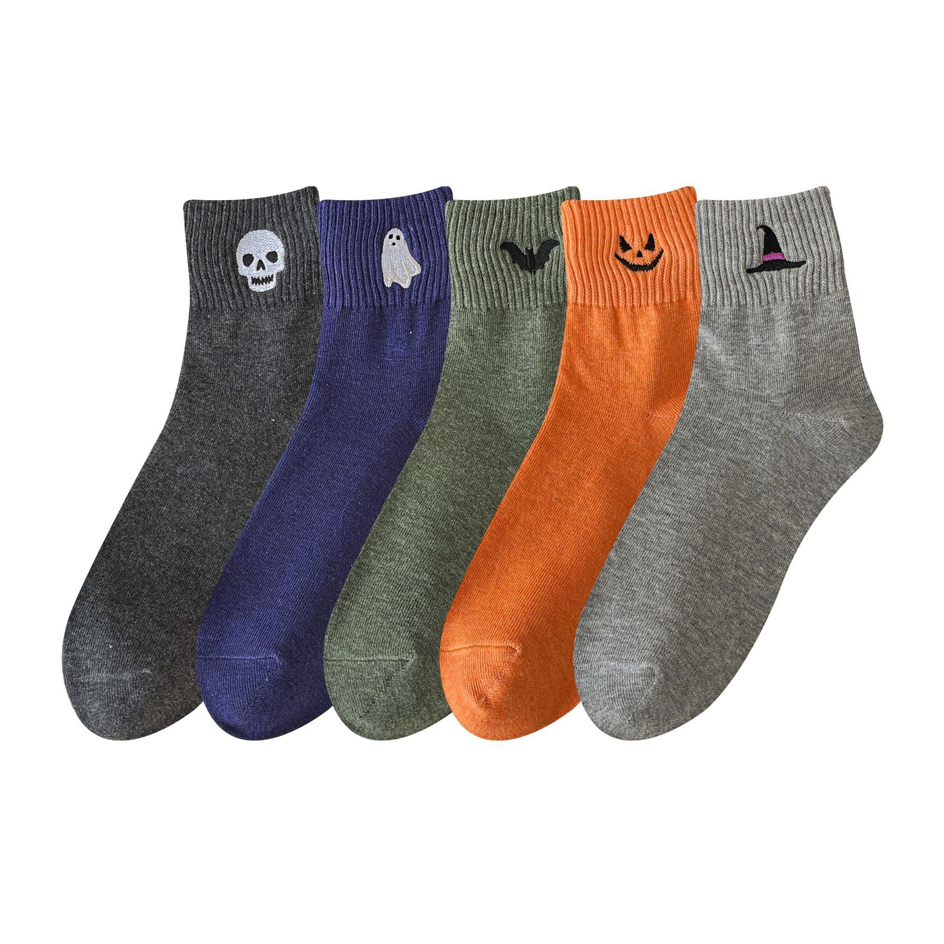 Five pair assorted Halloween embroidered crew socks set