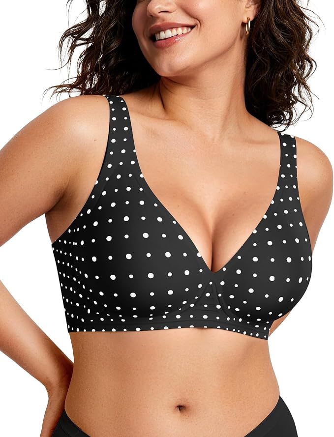 Black Polka Dot women's wireless seamless deep V bra
