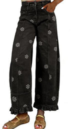 Women's vintage floral wide-leg ruffle hem jeans - product image 7