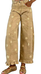 Women's vintage floral wide-leg ruffle hem jeans - product image 10