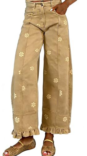 Women's vintage floral wide-leg ruffle hem jeans - product image 10