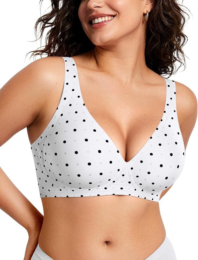 White Polka Dot women's wireless seamless deep V bra