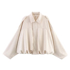 Women's ivory ultra-loose faux suede bomber jacket, front view