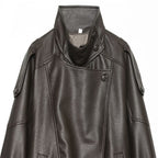 Brown faux leather jacket front construction detail