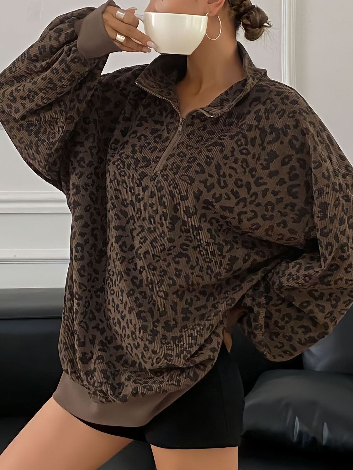 Mara Leopard Print Half-Zip Pullover – product view 12