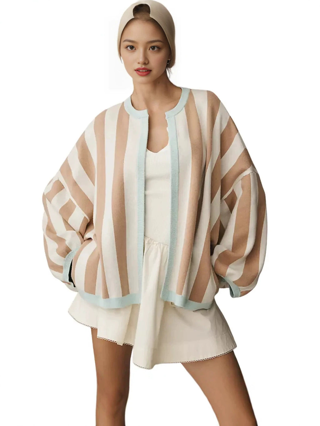 Women's Oversized Striped Knit Cardigan
