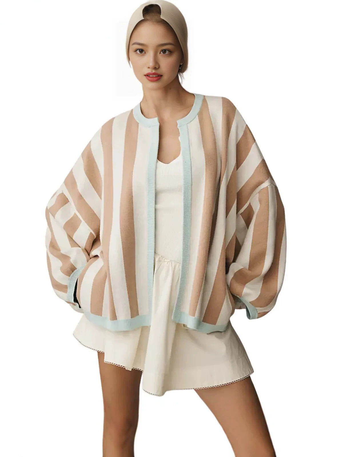 Women's Oversized Striped Knit Cardigan