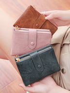 Elara Compact Tri-Fold Double-Zip Wallet - Purple