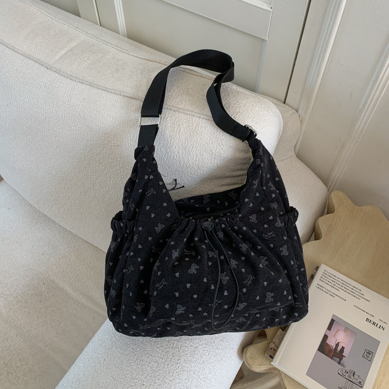 Nari Ruched Cloud Hobo Shoulder Bag - Corduroy Bow Black
