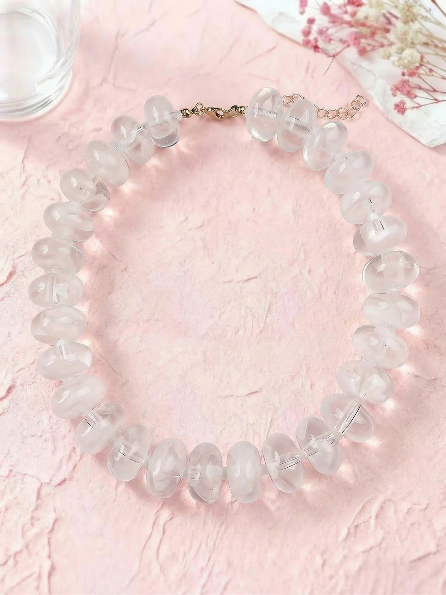 Women's chunky acrylic beaded choker necklace - Yellow