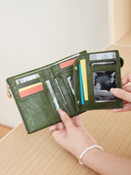 Elara Compact Tri-Fold Double-Zip Wallet - Black