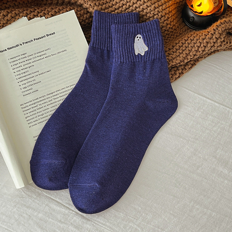 Purple ghost embroidered Halloween crew socks