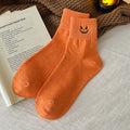 Orange pumpkin embroidered Halloween crew socks