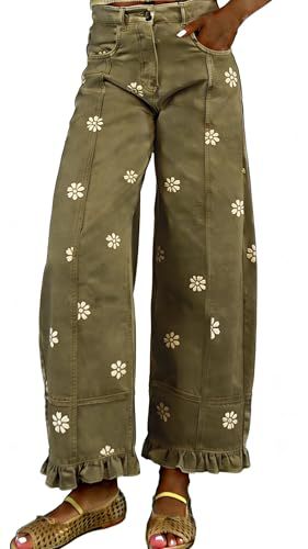 Women's vintage floral wide-leg ruffle hem jeans - product image 6