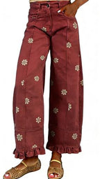 Women's vintage floral wide-leg ruffle hem jeans - product image 9
