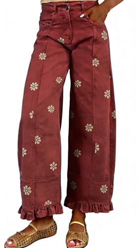 Women's vintage floral wide-leg ruffle hem jeans - product image 9