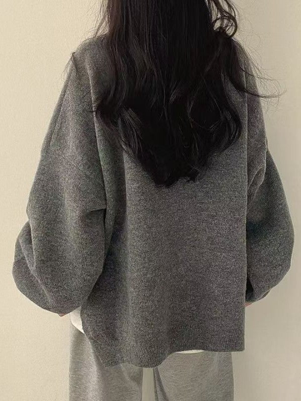Heather Grey Marlow knit sweater back and side view
