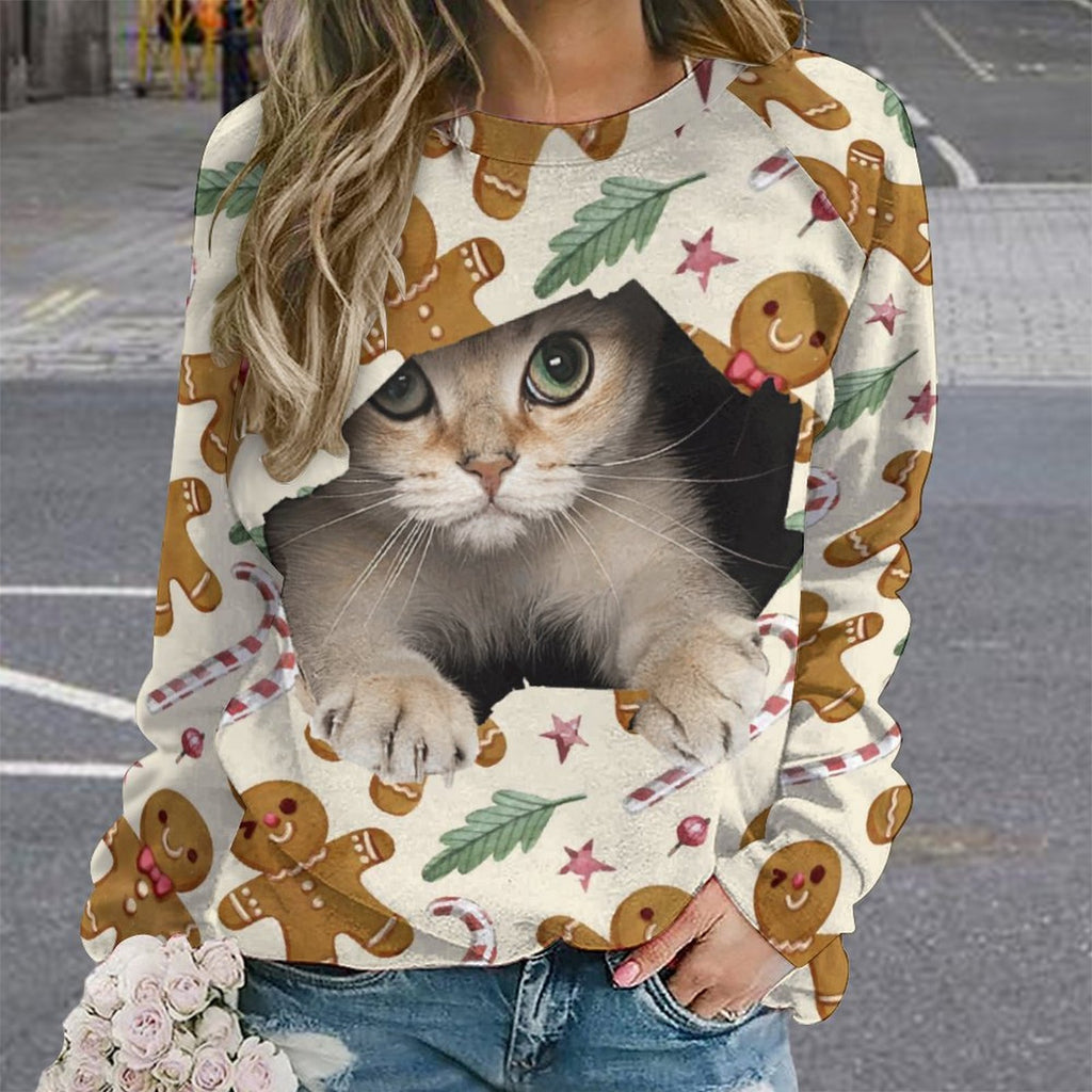 Christmas cat sweatshirt outdoor lifestyle view