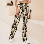 Black Halloween ghost-print straight-leg pants outfit view