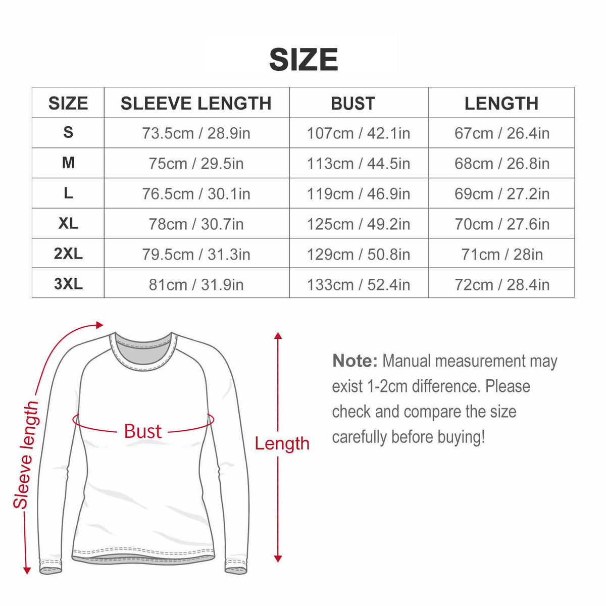 Complete S to 3XL size guide for Merry Meow Christmas sweatshirt