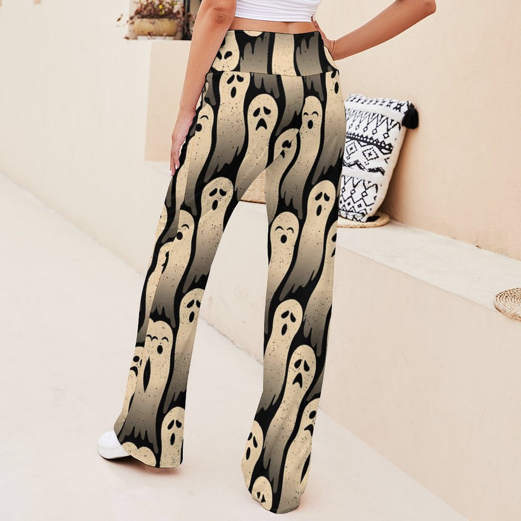 Cream ghost pattern stretch pants front styling