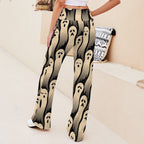 Cream ghost pattern stretch pants front styling