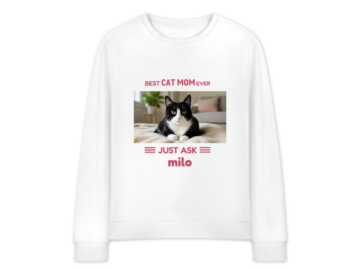 Personalized Cat Mom Photo Sweatshirt – Custom Pet Name Pullover
