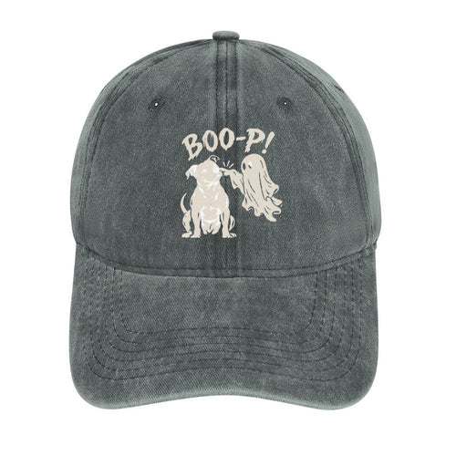 BOO-P Halloween dog and ghost graphic baseball cap in Gray