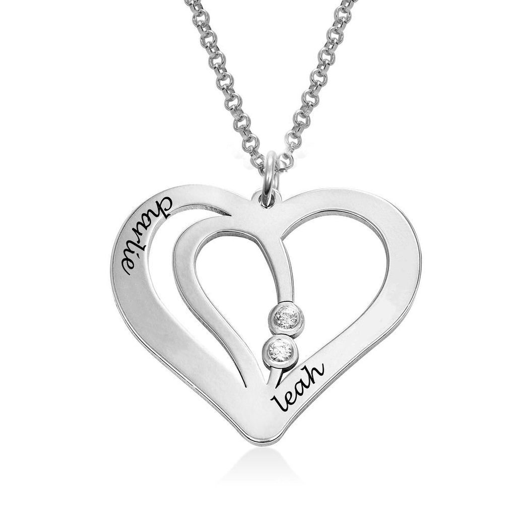 Personalized double heart necklace with custom engraving
