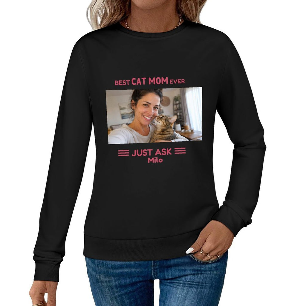 Personalized Cat Mom Photo Sweatshirt – Custom Pet Name Pullover