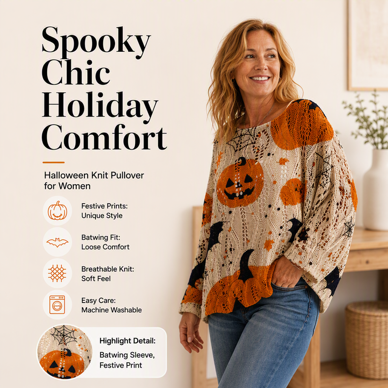 Women's Halloween Loose Fit Batwing Knit Sweater
