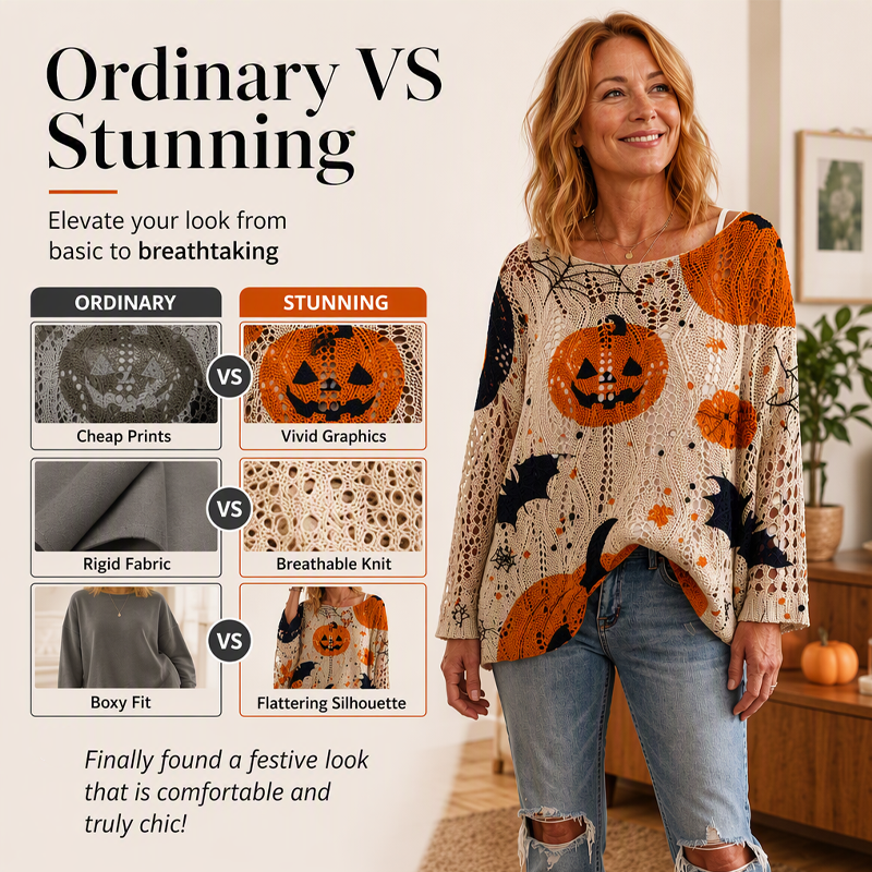 Women's Halloween Loose Fit Batwing Knit Sweater