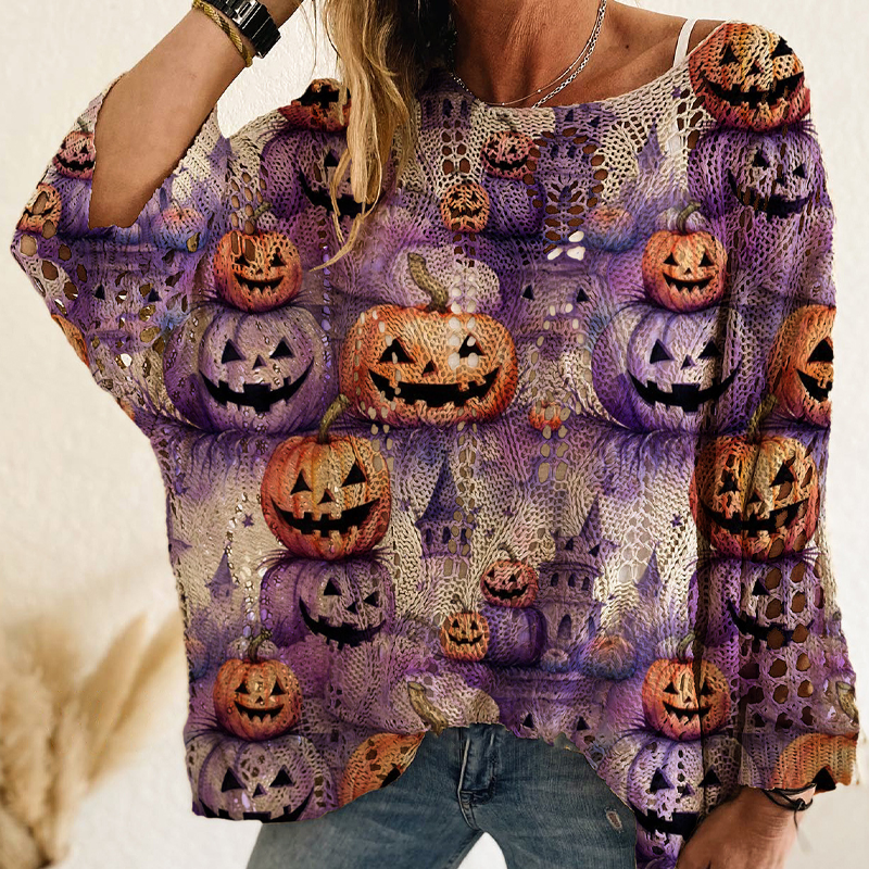 Women's Halloween Loose Fit Batwing Knit Sweater