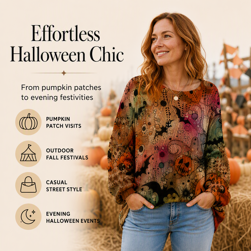 Women's Halloween Loose Fit Batwing Knit Sweater