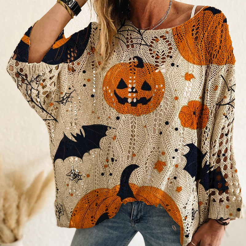 Women's Halloween Loose Fit Batwing Knit Sweater