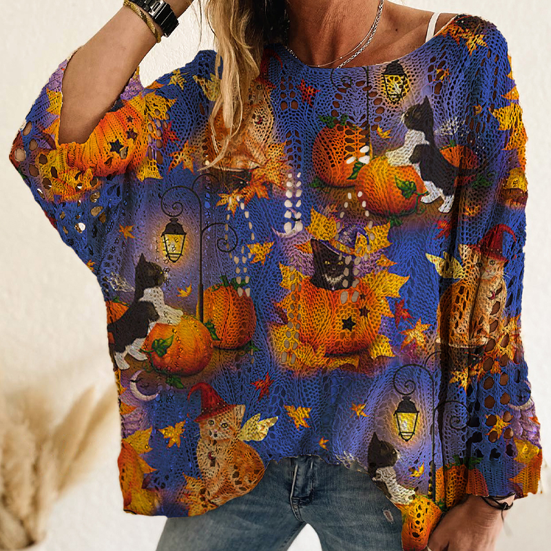 Women's Halloween Loose Fit Batwing Knit Sweater